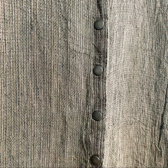 FLAX 100% Linen Brown Multicolor Woven Shawl Collar Snap Front Top/Jacket - Picture 2 of 10